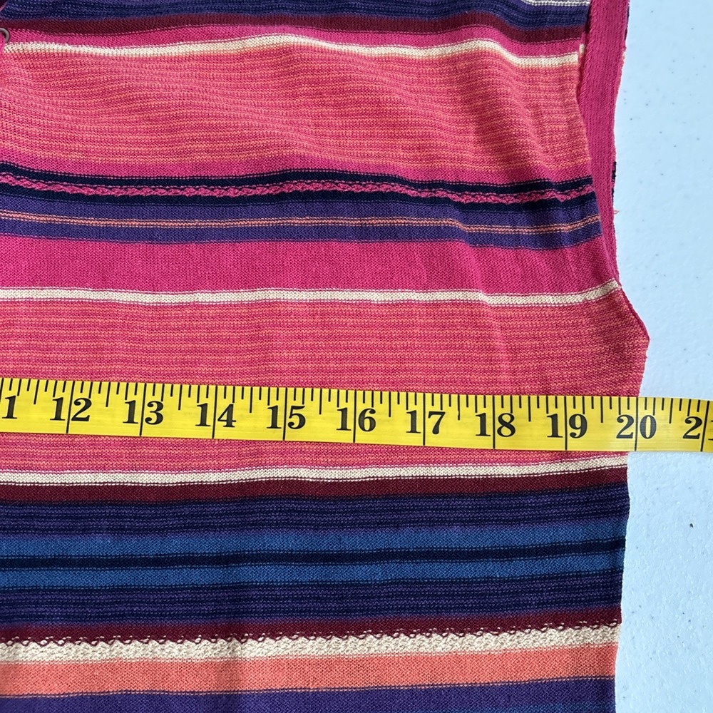 Chaps Women's Petite Multicolor Striped Southwest‎ Cap Sleeve Linen Blend Knit - Picture 13 of 14